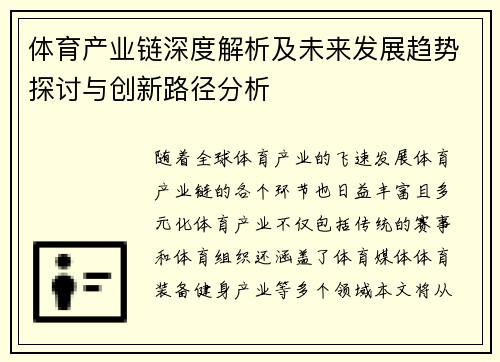 体育产业链深度解析及未来发展趋势探讨与创新路径分析